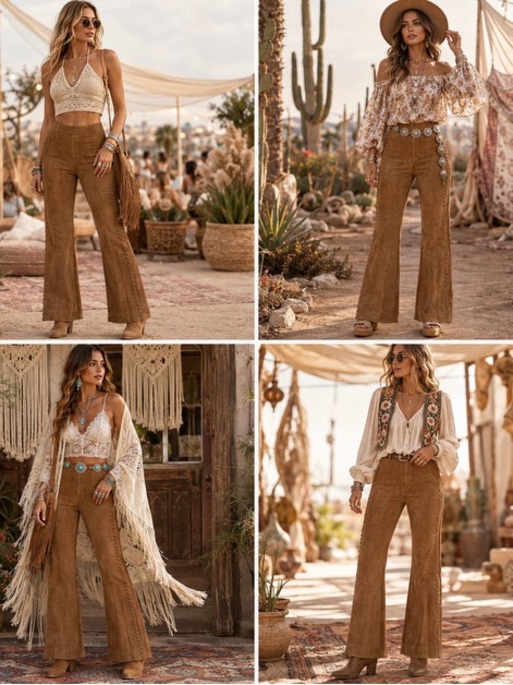 Long Tall Sally Suede Boho Festival Suede Leather Trousers Sz 14